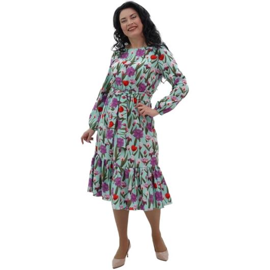 Платье Цветочное, светло-зеленое, Цвет: Светло-зеленый , Размер: L