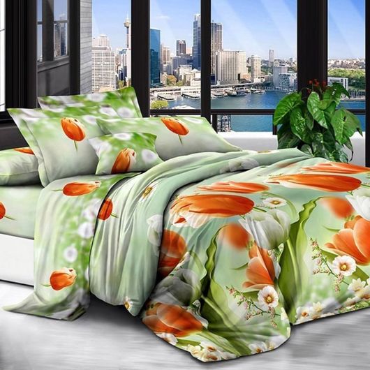 Комплект постельного белья Мирабелла Красные тюльпаны, Цвет комплекта: Красные тюльпаны, Размер: семейный, Размер наволочки: 70*70